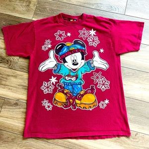 Vintage Mickey Mouse Unlimited Jerry Leigh T-Shirt, Red, Winter Christmas Party
